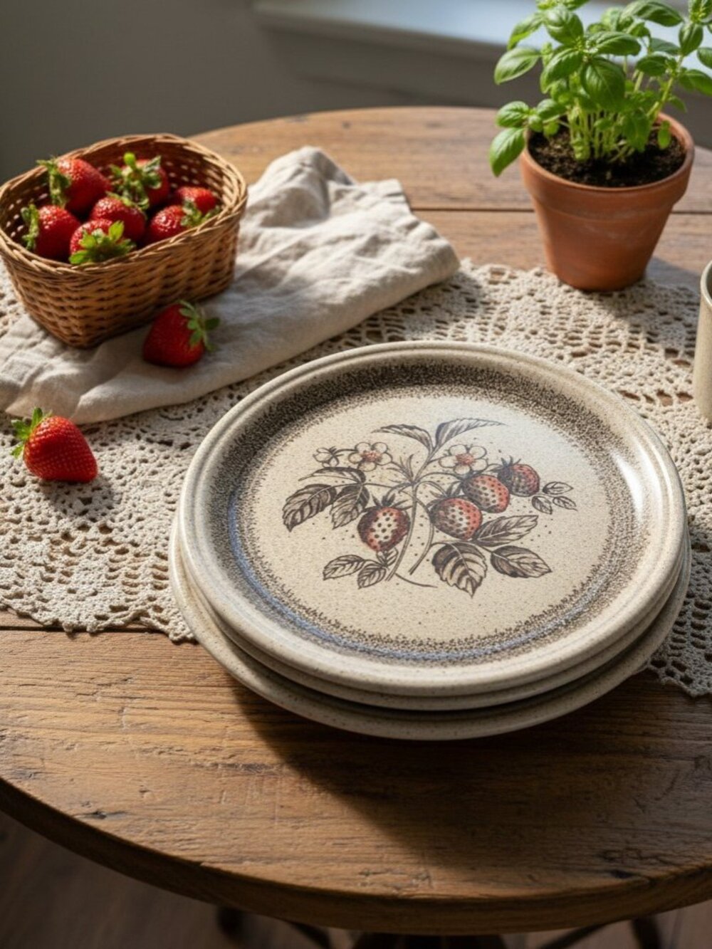 Vintage Barratts of Staffordshire Wild Strawberry Dinner Plates 1970s Stoneware